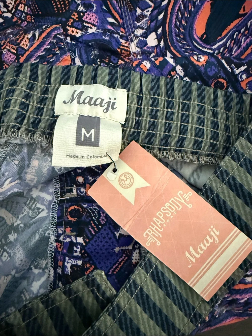 NWT Maaji Men's Purple Green Geometric Patterned Swim Shorts Size M Unlined